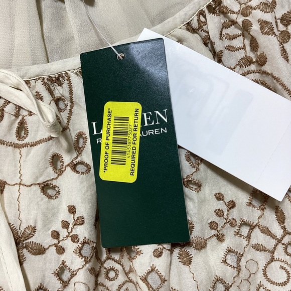 Ralph Lauren Women's Eyelet Cream and Brown Embroidered Blouse - Picture 12 of 16